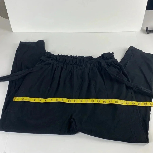 Black paper bag waist pleated black lightweight tie waist pants size extra large - Picture 5 of 12